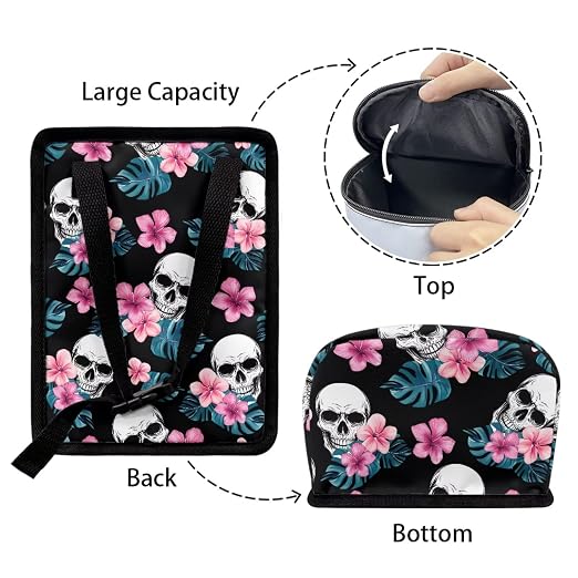 Biyejit Skull Hibiscus Leak Proof Car Trash Can with Lid - Waterproof Automotive Garbage Bin for SUVs, Collapsible and Portable Car Trash Bag