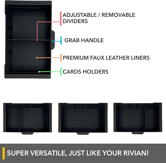 TWRAPS Slidable Armrest Organizer for Rivian R1T & Rivian R1S, Moving Tray Storage Box Insert, Made for the Center Console Area Under the Armrest, R1 Accessory R1 2021-2026