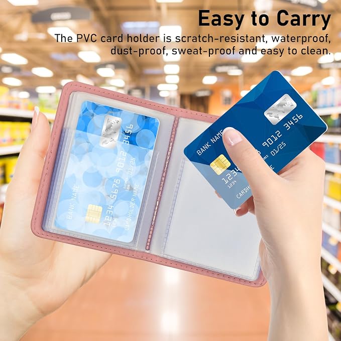 Credit Card Holder with 40 Suitable Slot, ID Card Case PU Leather Wallet for Women Men Business Organiser Pocket (Pink)