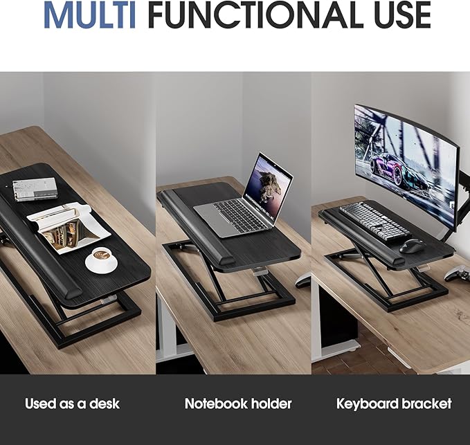 Standing Keyboard and Mouse Stand, Adjustable Height Keyboard Tray and Keyboard Riser for Desk,for Ergonomic Sit Stand Workstations with Wrist Rest、Laptop Desk 26.7 x 11.7 Inch (Black)