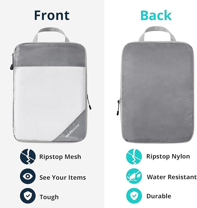 Compression Packing Cubes 10 Set, Compressible Space-Saving Packing Cubes for Travel - Compression Bags, Luggage Organizer, Travel Essentials for Women, Grey