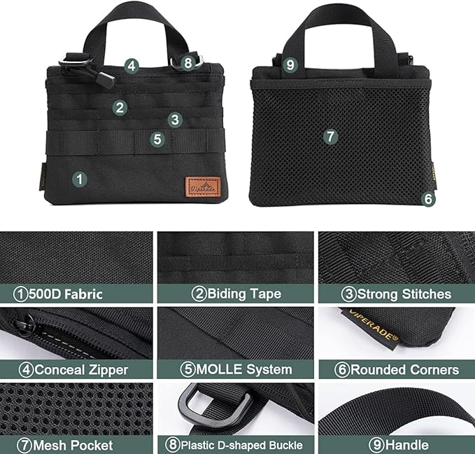 VIPERADE VE5 Slim EDC Pouch with 7 Pockets, Mens Pocket Organizer Multitool Pouch, Mini Crossbody Messenger Bag (No Strap)