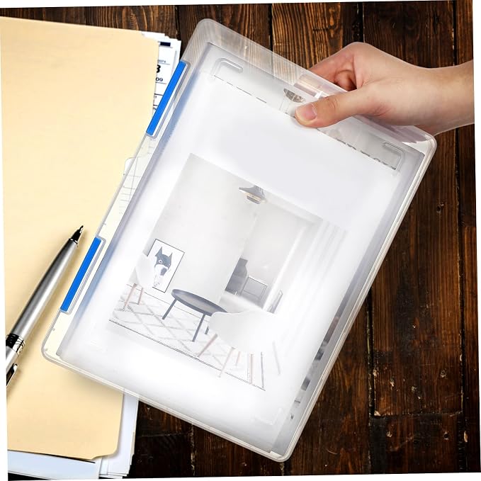 4pcs Clear File Boxes with Lids Transparent Plastic Document Organizer Stackable Desktop Storage Case for Office and Student Paper Management