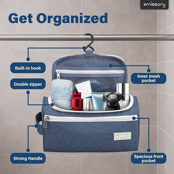Travel Hanging Toiletry Bag, Lightweight Travel Makeup Organizer for Women and Man, Waterproof Cosmetic Makeup Bag Organizer with Hanging Hook for Accessories,Essentials, Toiletries (Dark Blue)