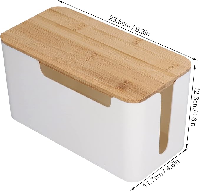 HERCHR Cable Management Box, Small Desk Cord Organizer with Wooden Lid, Cable Box Organizer Power Socket Management for Hiding TV Wires Routers Computers Wires