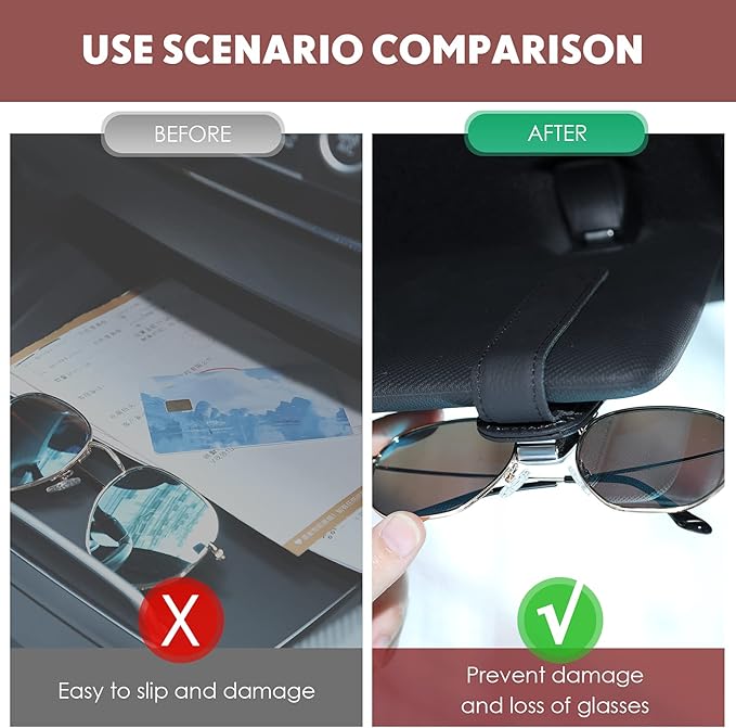 Mudder 2 Packs Sunglasses Holder for Car Universal Visor Sunglasses Holder Clip Leather Eyeglasses Hanger and Ticket Card Clip Eyeglasses Mount for Car(Red)