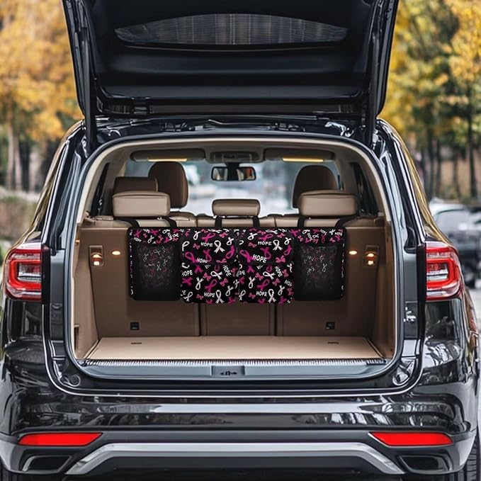 Pink Ribbons Car Trunk Organizer Hanging Car Back Seat Storage Bag Auto Cargo Bag Automotive interior Accessories for Most Sedans SUV Jeep Trucks MPV Van