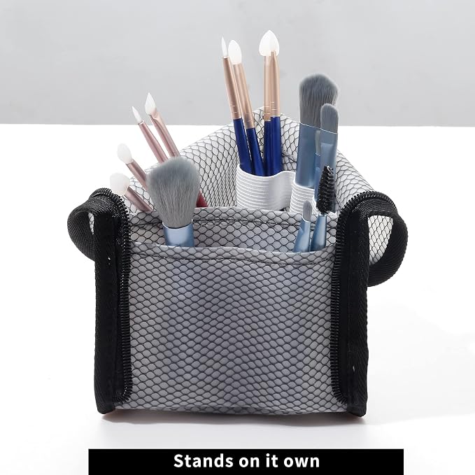 patu Standing Travel Toiletry Bag - Transparent Waterproof PVC Mesh Pouch with Triangle Design for Bathroom Essentials & Personal Care, Black