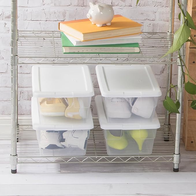 Sterilite 24-Pack 6 Quart Storage Boxes, Stackable Clear Plastic Bins with Snap-On Lids - Heavy-Duty Organizing Containers for Closet, Bathroom, and Office
