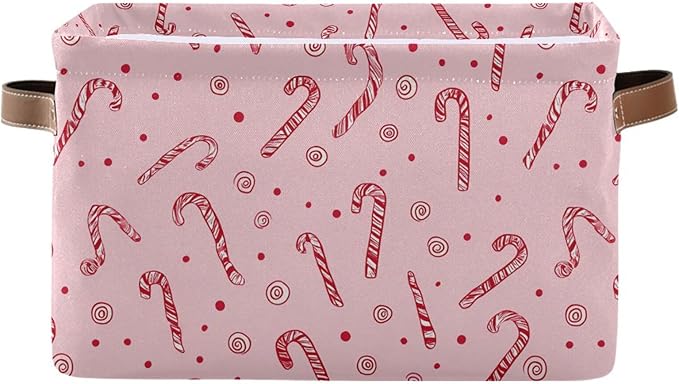 Aslsiy Storage Basket Candy Cane and Ornament on Pink Nursery Bins Baby Canvas Box Clothes Shelf Basket Laundry Hampers 1 Pcs