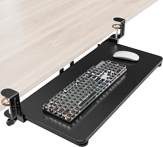 Ergonomic Keyboard Tray Under Desk, Pull Out with Adjustable C-clamp, 25.6 (31.5 Including Clamps) x 11.8 Inch Slide Out Computer Keyboard Drawer Mouse Tray for Typing, Large & Black