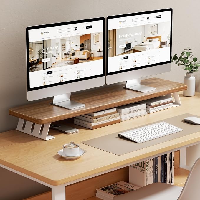 Monitor Stand Riser, 39 Inch Large Wood Monitor Stands for 2 Monitors