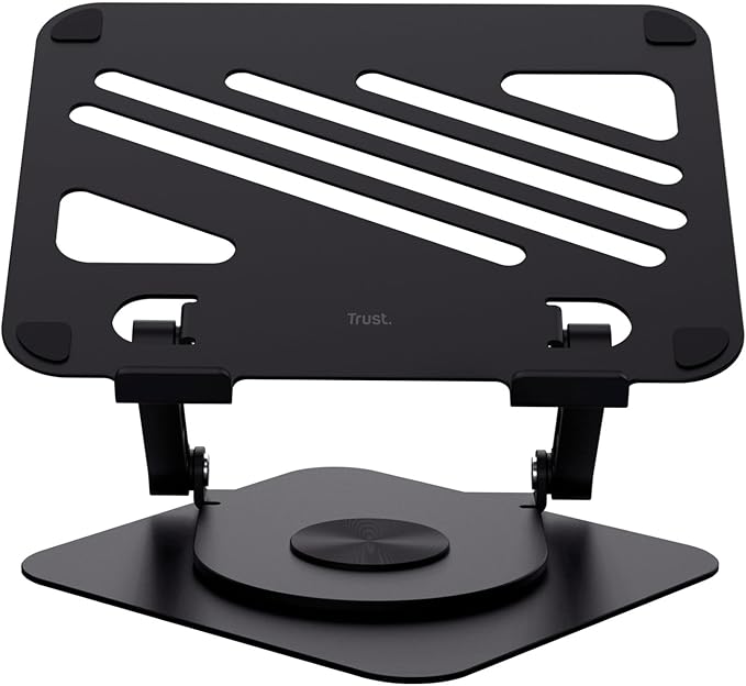 Trust Zeff Ergonomic Laptop Stand for Desk with 360 Degrees Rotation, 16" Foldable Metal Laptop Riser, Height Adjustable, Laptop Holder for MacBook Tablet Dell HP Computer Home Office - Black