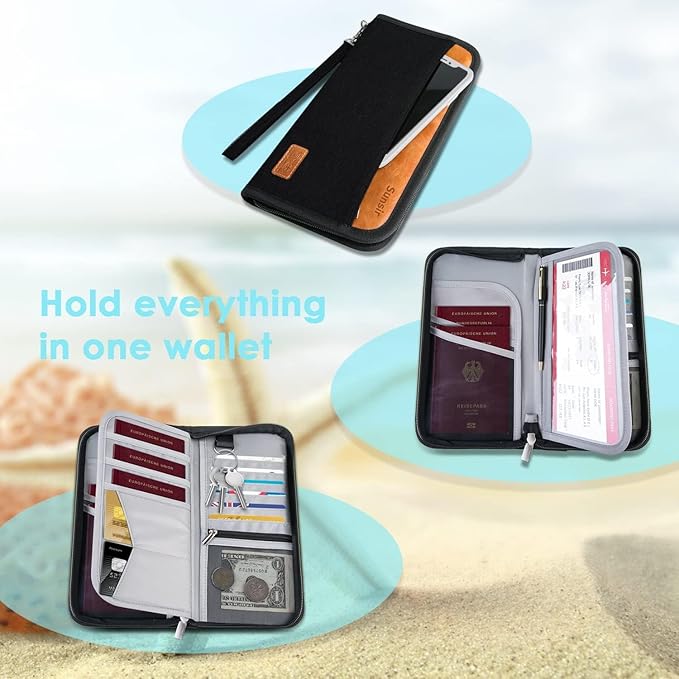 Travel Passport Wallet Family Passport Holder RFID Blocking Waterproof Bag Documents Organizer Premium Durable Passport Case With Luggage Tag(Black)