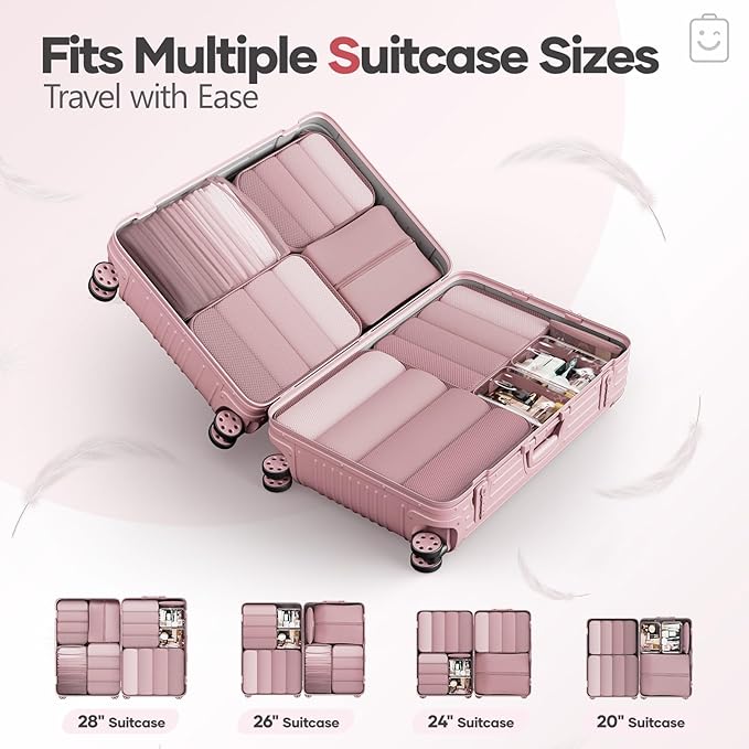 Veken 9/11 Set Compression Packing Cubes for Travel Essentials,Compressible Expandable Large Luggage Organizer Bags for Clothing,Durable Space Saver Storage Bags with Toiletry Bags(Light Coral)