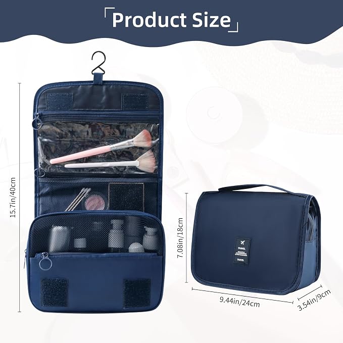 Foldable Hanging Travel Toiletry Bag,Waterproof Portable Travel Bags, Multifunction Travel Makeup Cosmetic Bag Organizer with Hanging Hook (Dark Blue)