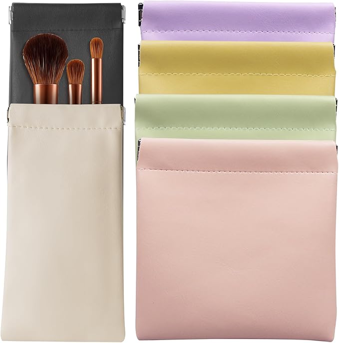 6 Pack 2 Sizes Small Makeup Bag for Purse, Soft Snap Closure Pouches for Purse, PU Leather Coin Purse for Women, Mini Travel Organizer for Cosmetics Sunglasses Cash Lip Gloss Lipstick Jewelry