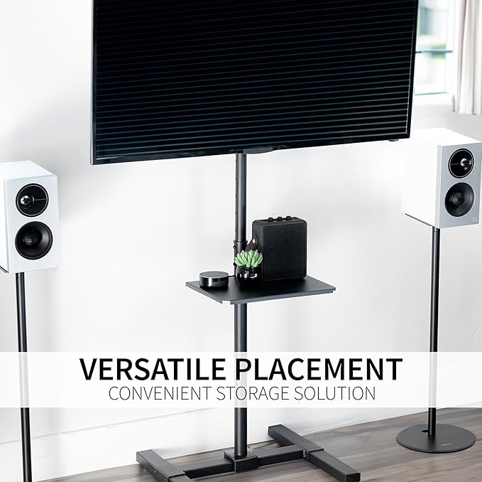 VIVO Universal Steel 14 x 10 inch Shelf Pole Mount for TV Cart, Attaches to 0.5” to 2.4” Poles, Speaker & Microphone Stands, Clamp-on Utility Storage Surface, Black, MOUNT-SF13P