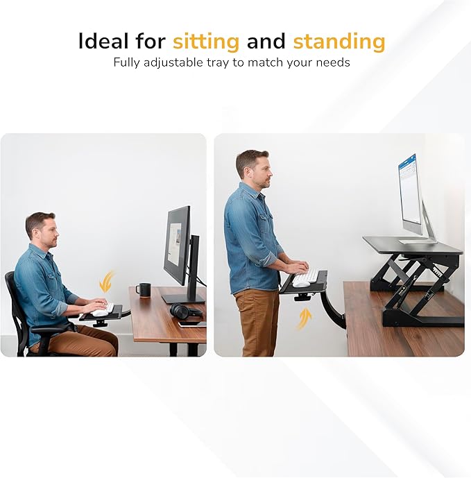 Mount-It! Under Desk Keyboard Tray, Adjustable Slide-Out Keyboard & Mouse Platform, 26.5" W × 10" D, Ergonomic Wrist Rest, Height Tilt & Swivel, Heavy-Duty Bolt-On Keyboard Drawer