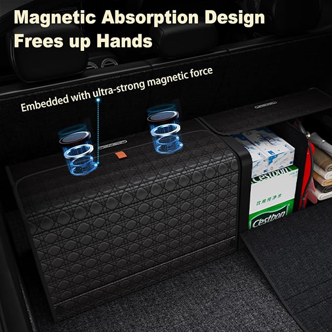 GMQ Car Trunk Organizer for SUV,Car Organizers and Storage with Collapsible Storage, Magnetic Lid Large Capacity for SUV, Truck, MPV (3D-Black, XXL-29.5×13×12.5 IN)