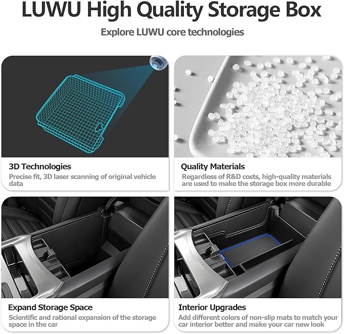 LUWU 2023-2024 Ford Edge Center Console Organizer - Armrest Storage Box with Insert Tray - Blue