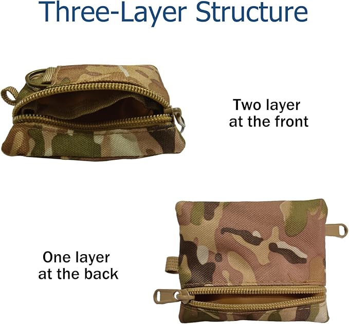 3 Pack Tactical EDC Keychain Pouch, Mini Wallet with Upgraded D-Ring - Military Mini Molle Utility Organizer for Outdoor, Hiking, Camping, Belt Gear, Zipper Pocket Bag