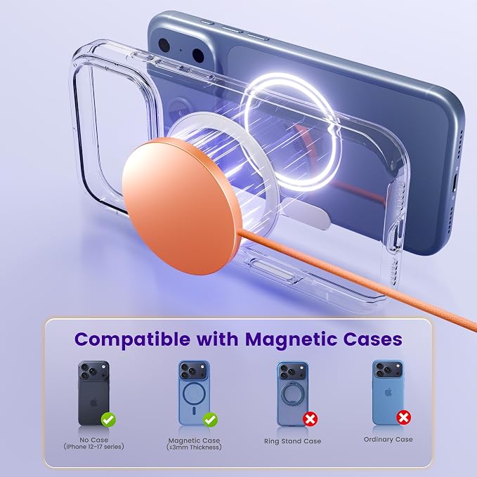 15W Wireless Charger for Apple MagSafe Charger, Magnetic Fast Charging Pad | Compatible for iPhone 17 16 15 14 13 12 Pro Max, AirPods-Slim Portable for Desk Bedside and Travel - 3 Pack, Orange