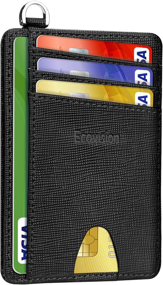 EcoVision Slim Minimalist Front Pocket Wallet, RFID Blocking Credit Card Holder Wallet with Detachable D-Shackle for Men Women