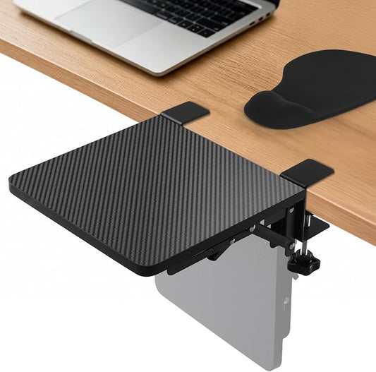 Ergonomics Foldable Desk Extender Tray with a Mouse Pad, 9"x9" Elbow Arm Rest with Clamp On Desktop Mount, 90° Foldable Armrest Support for Home and Office Use, Black
