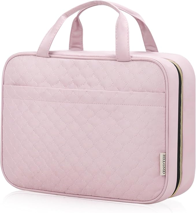 HXLGMD Travel Size Toiletry Bag for Women, Portable Cosmetic Bag with Hanging Hook, Travel Essentials Water-resistant Makeup Organizer for Accessories, Shampoo, Full-size Container, Toiletries