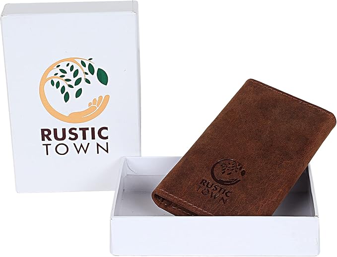RUSTIC TOWN Leather Key Holder - Smart Fob Car Key Loop Wallet Slim Keychain Pouch - Practical Key Organizer for Men & Women