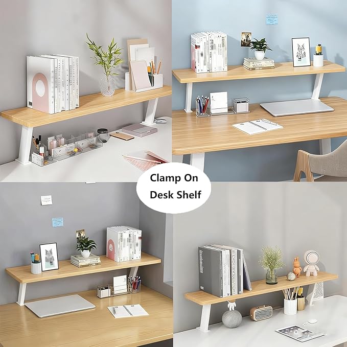 Clamp on Desk Shelf, Desktop Shelf Organizer Space Saving Desk Storage Rack for Office Study Home Dorm No Drill (31.4 x 7.8 in)