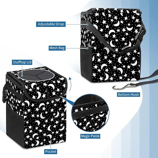 Gothic Night Stars Moons On Black Car Trash Can with Lid Collapsible Reusable Waterproof Garage Bag,Automotive Garbage Can,Car Accessories Interior Organizer, 22112802