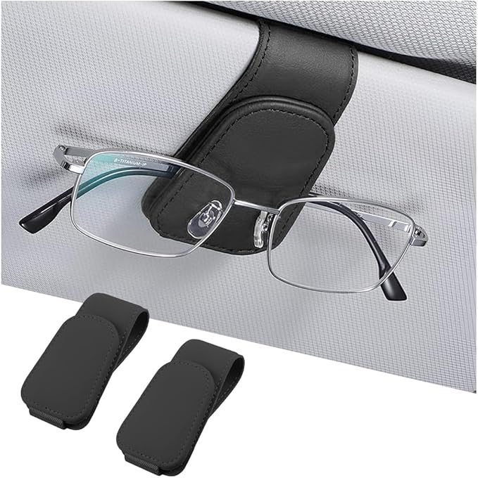 AICEL Sunglasses Holders for Car Sun Visor, Leather Eyeglasses Hanger Mounter, Magnetic Glasses Holder and Ticket Card Clip, Auto Interior Accessories Universal for SUV Pickup Truck