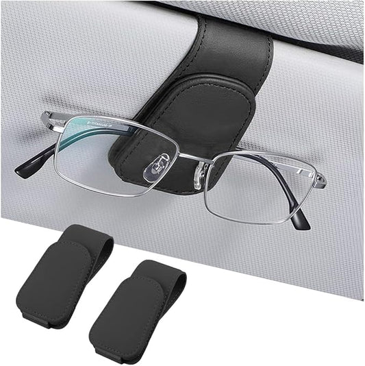 AICEL Sunglasses Holders for Car Sun Visor, Leather Eyeglasses Hanger Mounter, Magnetic Glasses Holder and Ticket Card Clip, Auto Interior Accessories Universal for SUV Pickup Truck