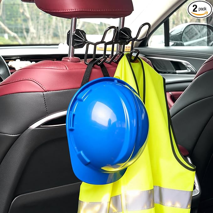Five Hook Hard Hat Holder for Truck Seat Heavy Duty Metal Hard Hat Accessories Holder for Truck SUV Car Seat to Keep Helmet Safety (Five Hook, 2)