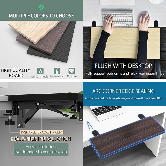 Sisyphy Ergonomics Desk Extender Tray, 31.5x9.5" Punch-Free Clamp on, Foldable Keyboard Drawer Tray, Table Mount Arm Wrist Rest Shelf, Computer Elbow Arm Support