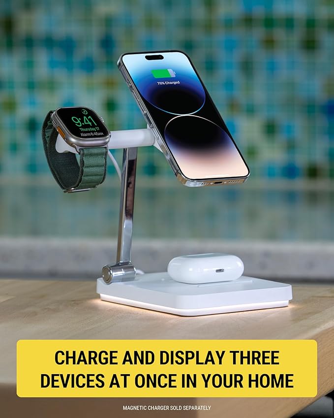 Scosche MagicMount Base MS Foldable Fast Wireless Charging Station for Desk, Phone Charger for MagSafe iPhone 16/15/14/13/12/AirPods Pro with Apple Watch Charger Stand