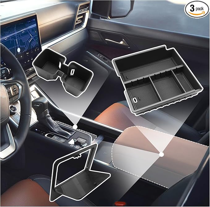 SXCY 3PCS for 2024-2026 Lexus GX550 Center Console Organizer for 2024 2025 2026 Lexus GX550 Accessories [Armrest Console Tray+Cupholder+Privacy Tray] 2024+ GX550 Armrest Insert Storage Organizer