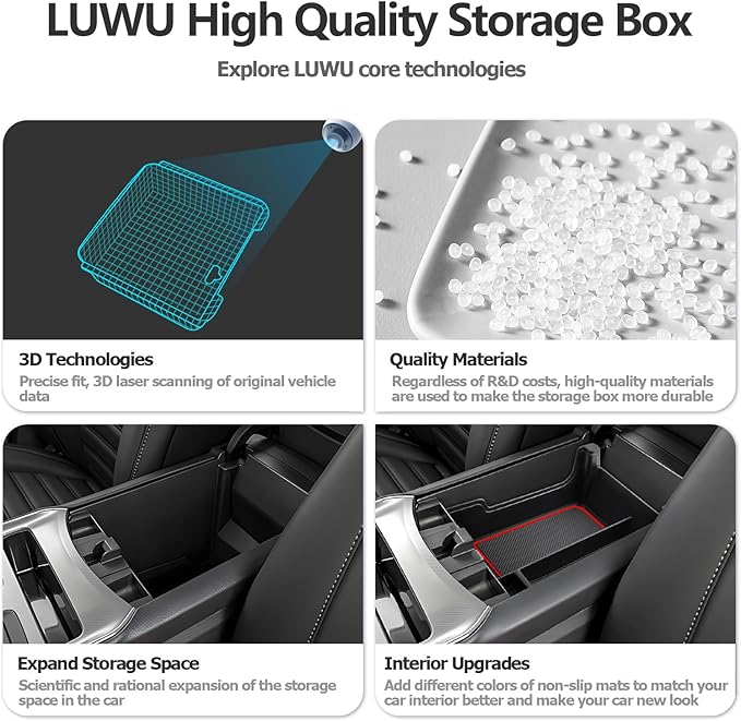LUWU 2024 Ford Edge Center Console Organizer Tray - SE/SEL/ST-Line/Titanium/ST Console Organizer Armrest Storage Box Armrest Tray Accessories (Red)