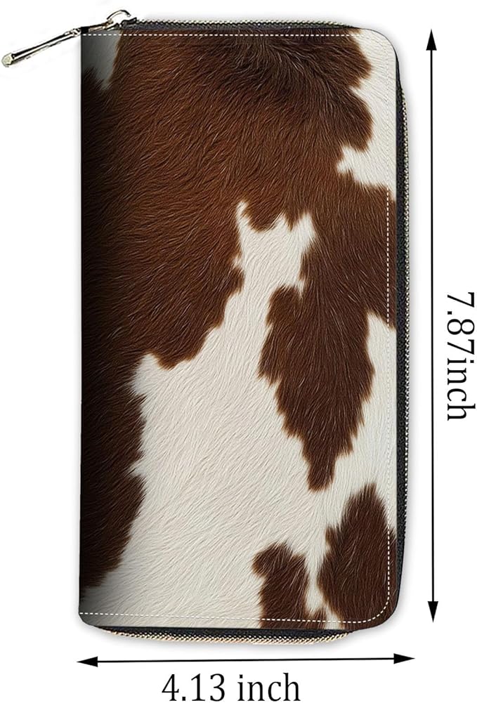Womens Wallet,RFID Blocking Large Capacity Clutch,Zip Around Leather Purse with 8 Card Slots,Bill Compartments Coin Pocket - Brown and White Cowhide