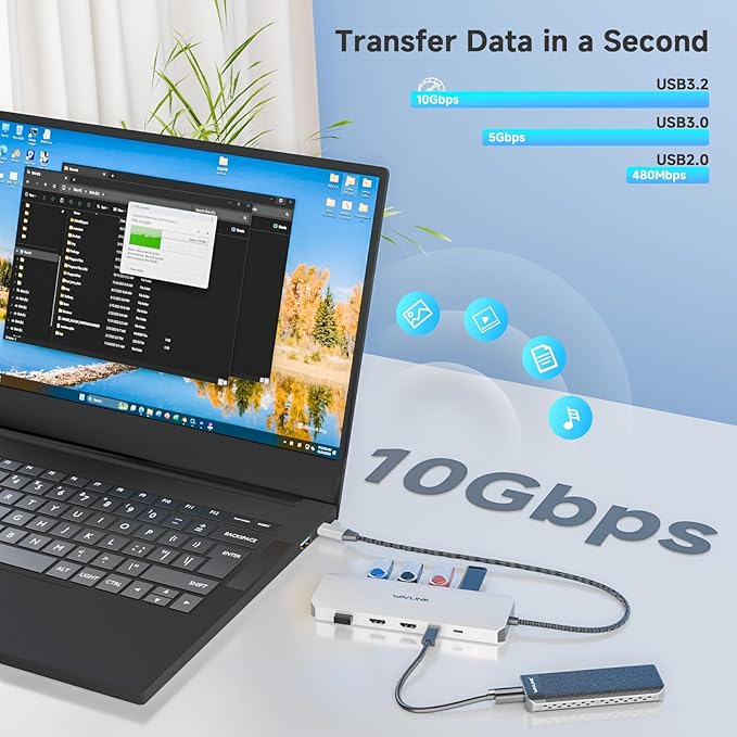 Laptop Docking Station, WAVLINK 10Gbps Docking Station with Dual HDMI, 100W PD in, 10Gbps USB-A/C 3.2, 5Gbps USB-A, USB2.0, Gigabit Ethernet for Dell/HP/Lenovo etc, Windows Systerm Computer Only