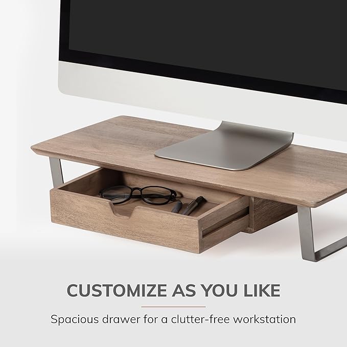 Anji Mountain Monitor Stand - Desktop Organizer & Laptop Riser, Ergonomic Monitor Riser, Space-Saving Monitor Stand for Desk, Durable Construction, Easy Assembly, Ideal for Home & Office,Biscotti