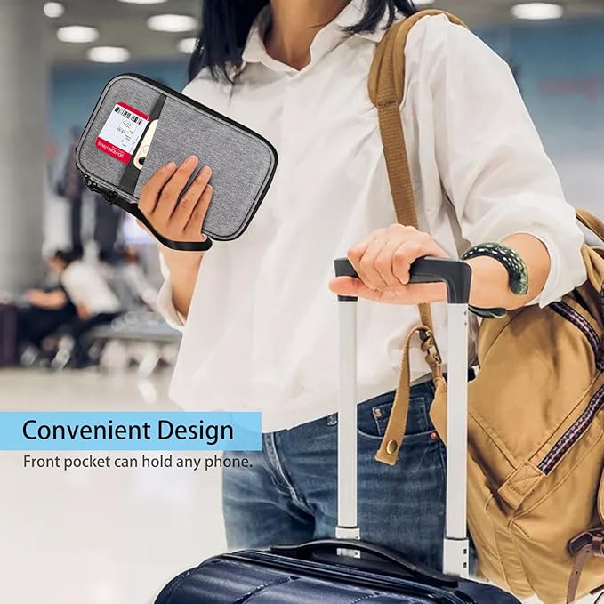 FINTIE Family Passport Holder for Travel, 6 People Big Capacity RFID Blocking Travel Document Organizer Clutch Bag with Pen Holder Keychain Credit Cards Case Cover for Women Men, Gray