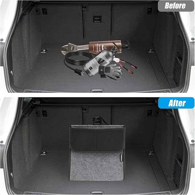 Car Trunk Organizer,Soft Felt Car Bag Organizer 12x7x12 inch Folding,for Honda CRV Civic Accord Ford Focus Fusion Toyota RAV4 Jeep SUV/Truck/Sedan（Gray