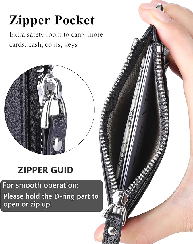 Teskyer Slim Card Holder Wallet with Zip Pocket, RFID Blocking, Total 9 Compartments Large Capacity, 3.5" x 4.7" (Slight Larger Than Usual), Faux Leather - Black