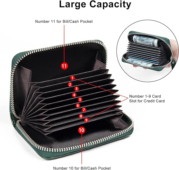 EcoVision Credit Card Holder RFID Card Case Wallet, Small Accordion Zipper Card Case Holder, Card Organizer Case for Women Men