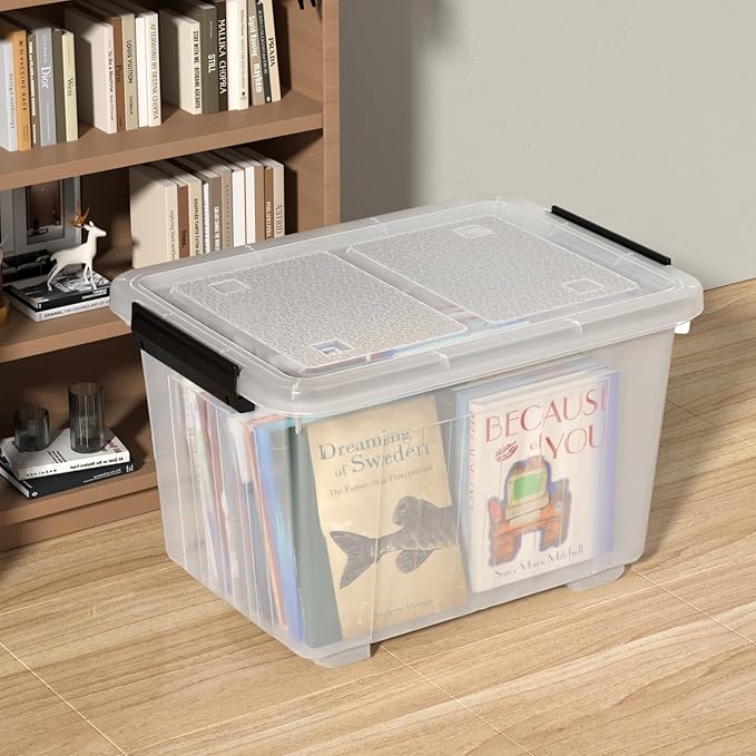 Farmoon 50 Quart Clear Storage Bin, Large Plastic Stackable Box with Lid, 4 Packs