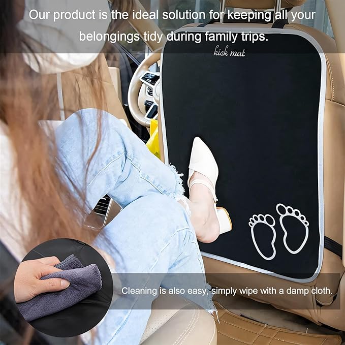 2PCS Back Seat Cover for Kids, Waterproof Extra Large Car Backseat Protector with 2 Storage Pockets, Universal Vehicle Kick Guard Back Seat Organizer for Travel Essentials