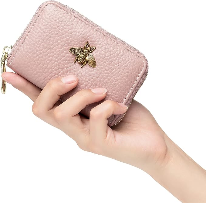 imeetu RFID Credit Card Holder, Small Leather Zipper Card Case Wallet for Women